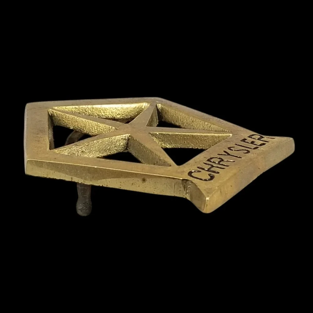 Belt Buckle Vintage Chrysler Pentastar Logo Solid Brass Gold Tone Automotive